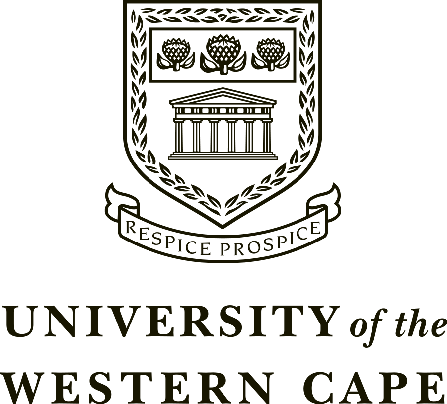 University of Western Cape logo: black text underneath and black crest on a white background