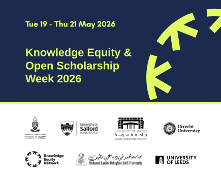 Banner image promoting the Knowledge Equity and Open Scholarship Week 2026, Tue 19 - Thu 20 May 2026. Featuring the logos of all partners.